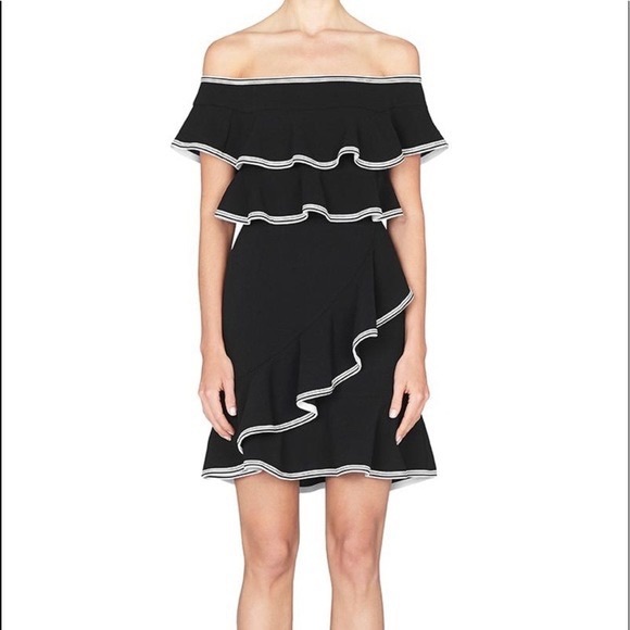 Rebecca Valance Off-the-Shoulser Ruffle Dress in Black - Picture 2 of 9